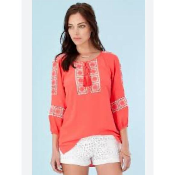 Hale Bob Bala Paneled Tunic Top Cream Tan Small Size 6 - Picture 3 of 10